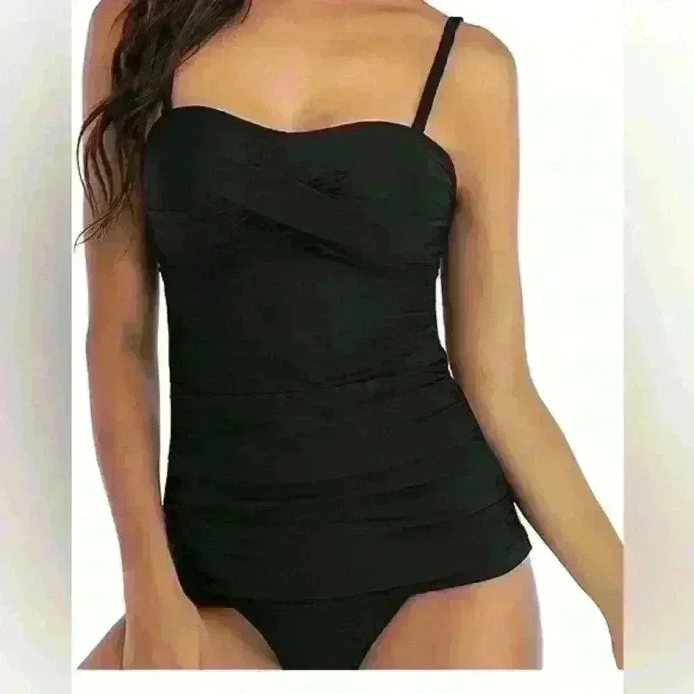 Christina Swimwear NWT Black with Skirt Tummy Tamer Hip Minimizer 1 pc Women 10
